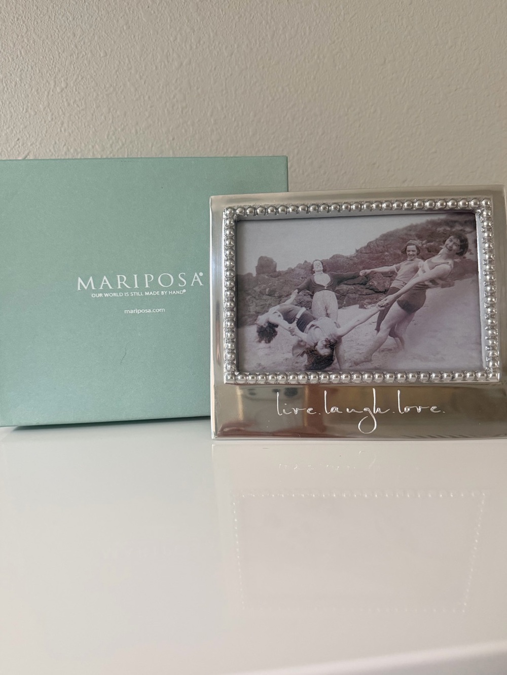 Mariposa LIVE. LAUGH. LOVE.  4x6 Picture Frame - Mariposa Beaded Silver Frame